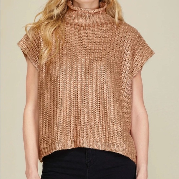 She + Sky Sweaters - She + Sky Shimmering Gold Turtleneck Sweater